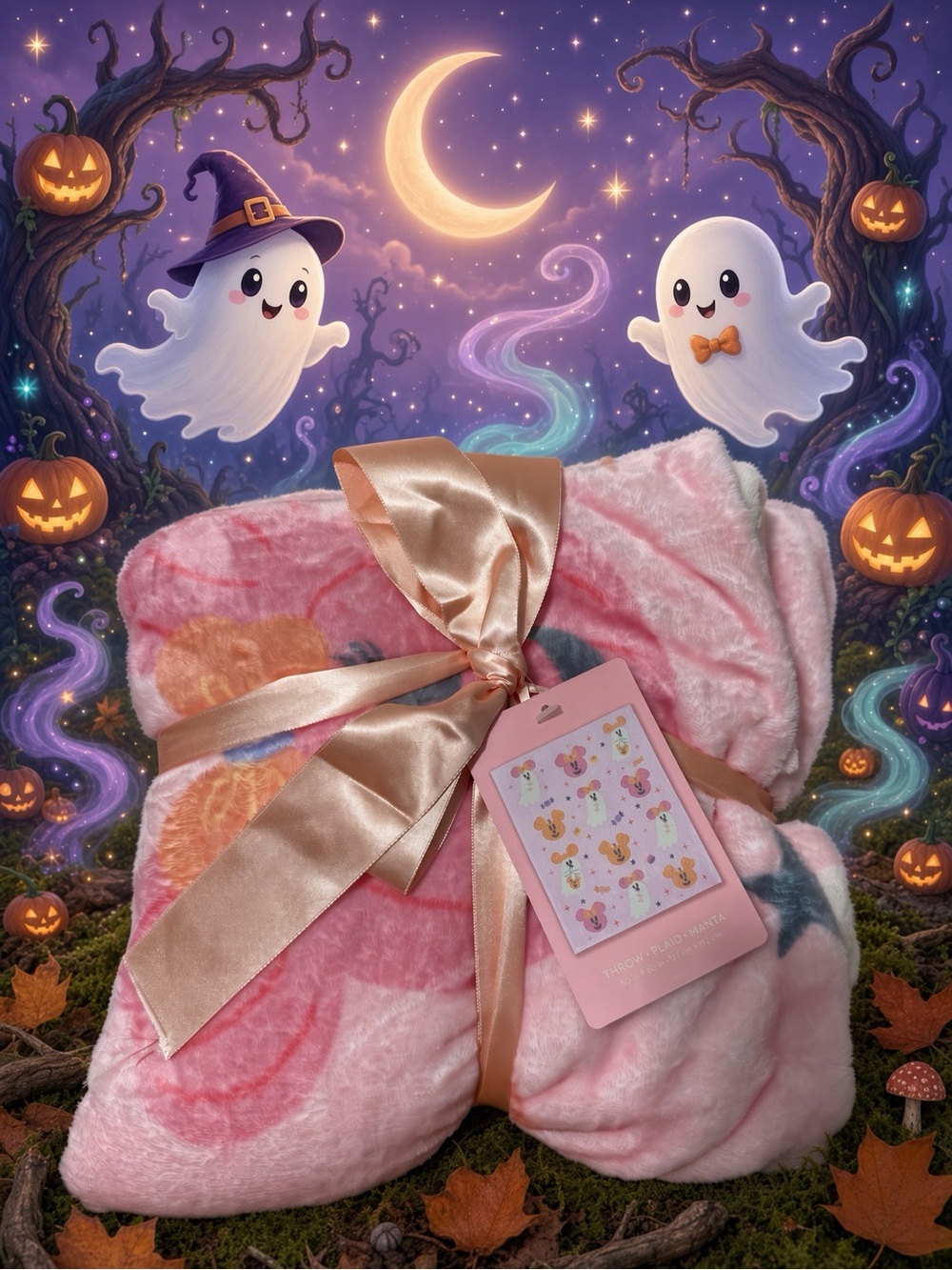 Disney  Pink Pastel collection  Pink Halloween blanket with Satin Bow